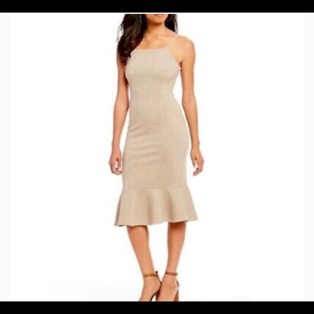 Gianni Bini Julia Khaki Knit Flounce Hem Dress